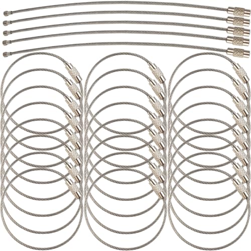 60Pcs Stainless Steel Wire Keychains with Twist Barrel Loops - Heavy Duty Luggage Tags & Key Rings