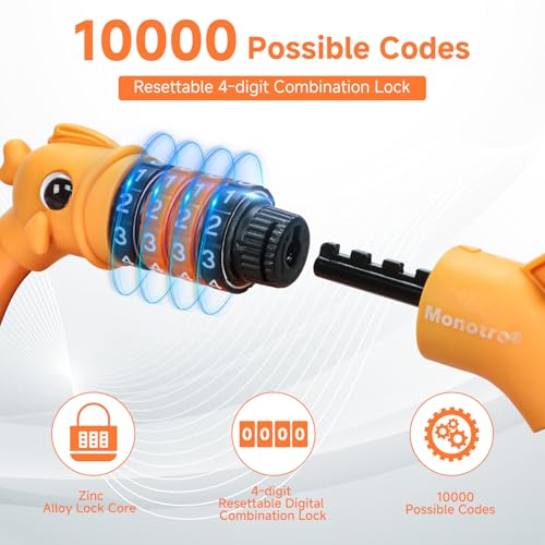 Cute Orange 3.9ft Bike Lock with 4-Digit Resettable Combination & Mounting Bracket