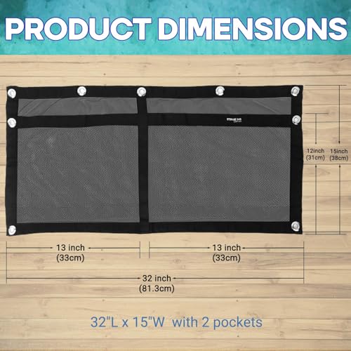 32 Inch Polyester Boat Storage Mesh Bag with 6 Elastic Loops - Black