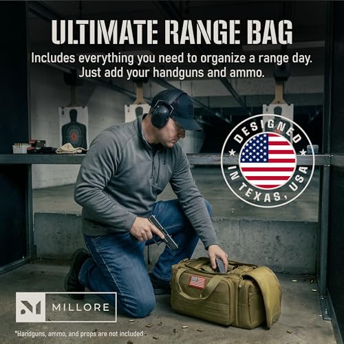 Tactical Range Bag with Pistol Cases & Hearing Protection - Khaki Brown