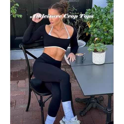 OZICERD Women Backless Long Sleeve Workout Tops Gym Shirt Athletic Clothes Built in Bra Open Back Crop Top Yoga Sport Halter