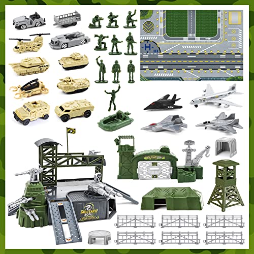 Military Army Playset with Vehicles and 31-Inch Battle Map for Kids 3-5