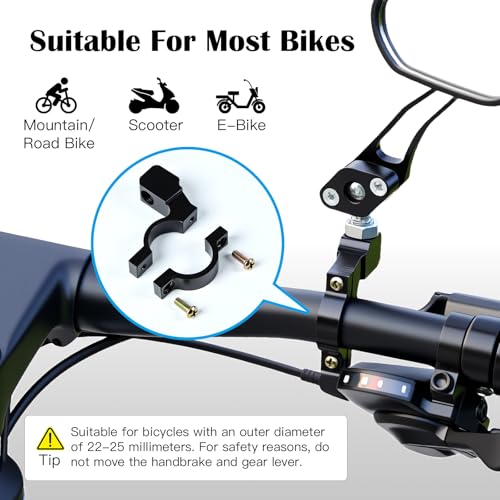 Bike Mirrors 360° Rotatable Wide View for 22-25mm Handlebars - Black