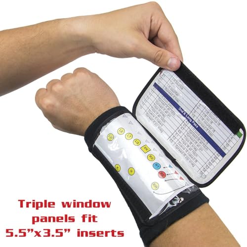 Football Quarterback Playbook Wristband with Triple Insert Holder - Large 6.5"