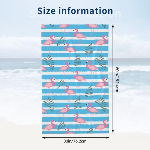 JOOCAR Blue Pink White Flamingo Beach Towel Cute Stripe Microfiber Beach Towels Blanket Oversized Tropical Big Extra Large XL Pool Towels Quick Dry Sandproof for Women Girls Kids 30x 60 Inch