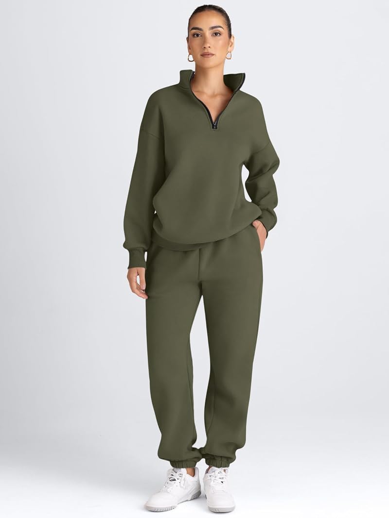 Automet Women’s 2-Piece Lounge Set - Armygreen, X-Large Sweatshirt & Joggers