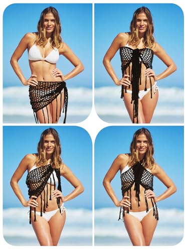 Geyoga Women's Crochet Cover Up Skirt Black Mermaid Tulle Beach Wrap