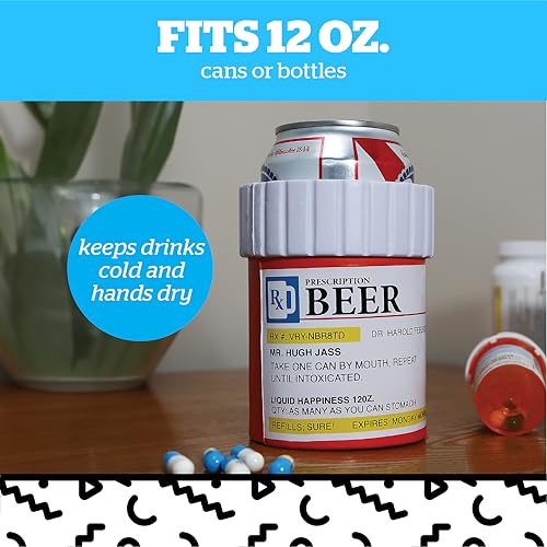 Funny Prescription Pill Bottle Beer Cooler - Soft Sided Drink Holder for Cans & Bottles