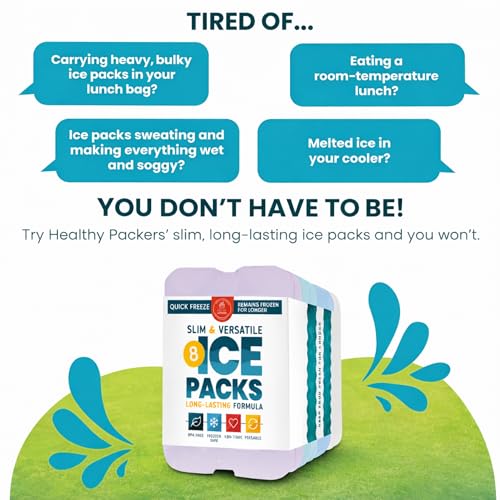 Healthy Packers Pastel Ice Packs for Lunch Boxes & Coolers, 8 Pack