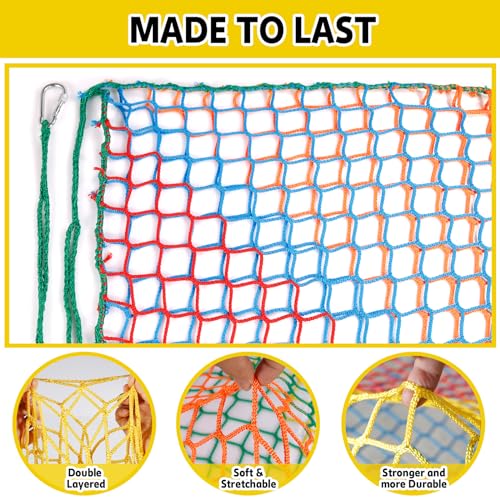 Rainbow Kids Climbing Net for Playground & Treehouse 3.3ft x 9.9ft Double Layer Safety Mesh