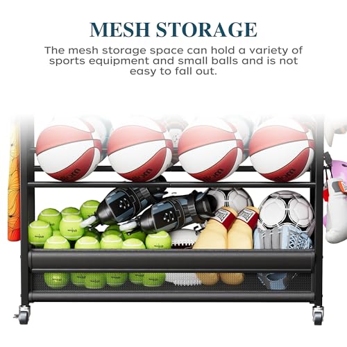 Homeiju Sports Equipment Organizer with 4-Tier Ball Storage & Hooks
