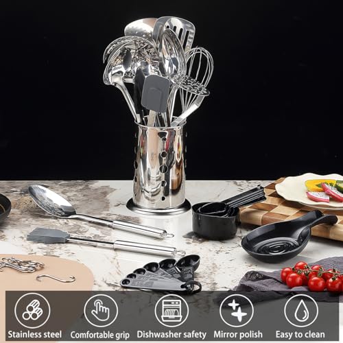 39-Piece Stainless Steel Kitchen Utensil Set with Holder - Dishwasher Safe
