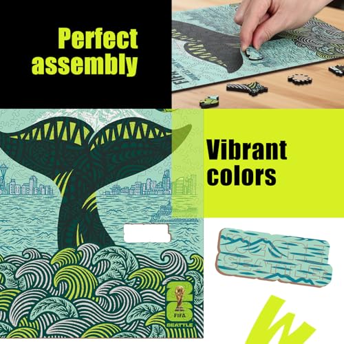 FIFA World Cup 2026 Wooden Puzzle - Seattle City Poster, 200 Pieces, Official License, 11.8x9.3in - Variation of Seattle / 200 Pieces