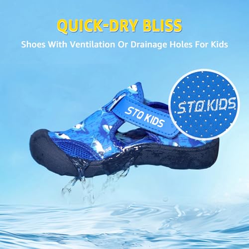 Kids Water Shoes Toddler Little Kids Quick-Dry Sandals with Toe Cap - Royal Blue Shark