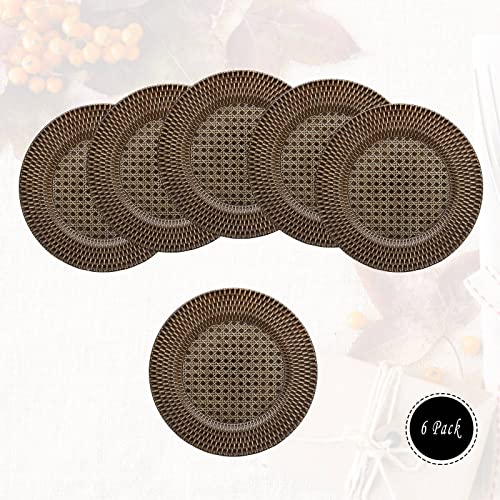 Brown Faux Rattan Charger Plates Set of 6 Rustic Round Dinner Chargers for Events