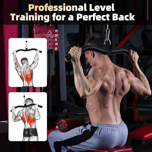 Anobeyi Black 19in Lat Pulldown Bar with Rubber Handles for Cable Machine - Single D-Handle