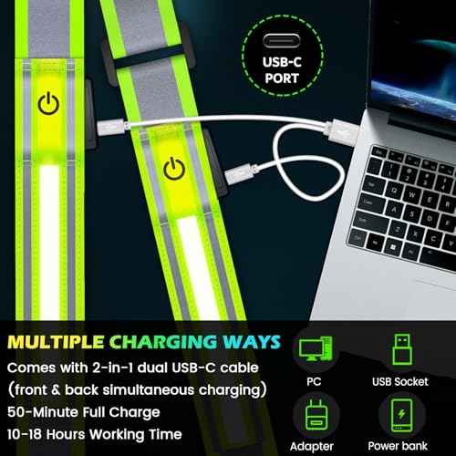 LED Reflective Running Gear High Visibility Reflective Belt Sash with Armband for Walking at Night,Adjustable Running Safety Gear Light Up Running Belt for Runners Walkers Men Women