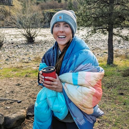 Puffy Camping Blanket - Large 52x75 Inch Outdoor Quilt with Waterproof Coating - Sunset Variation