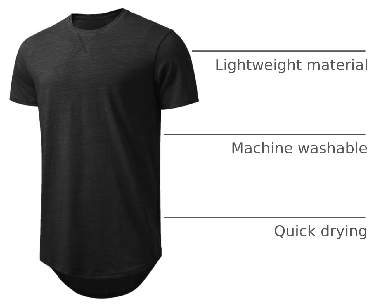 Mens Longline Gym Muscle Bodybuilding Tshirts Hipster Reflective Line Scallop Crewneck Tees Shirts Tops