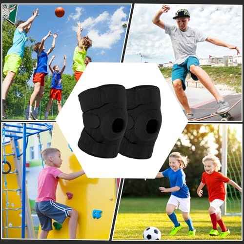 1 Pcs Kids Knee Brace with Side Stabilizers Patella Gel Pads Adjustable Straps Youth Child Knee Brace Support for Meniscus Tear Sports, Meniscus Tear (Black)