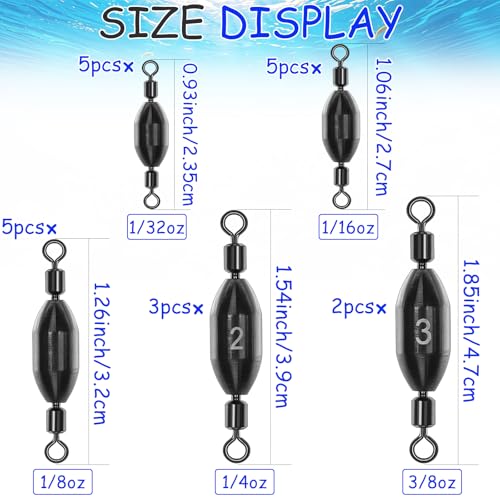 20pcs Brass Fishing Weights Swivel Bullet Sinkers - Durable & Eco-Friendly