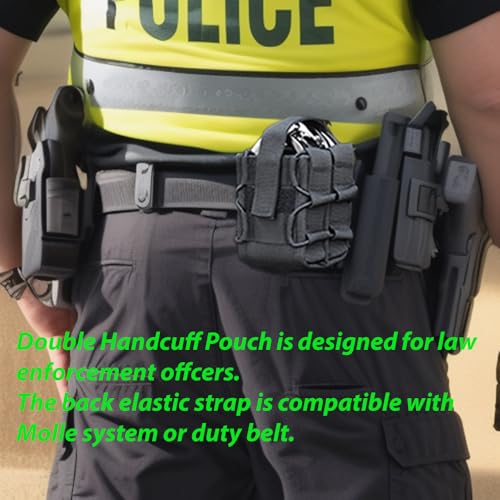 Double Handcuff Pouch for Law Enforcement Belt MOLLE Holster Fits ASP Hinged Chain & Rigid Handcuffs