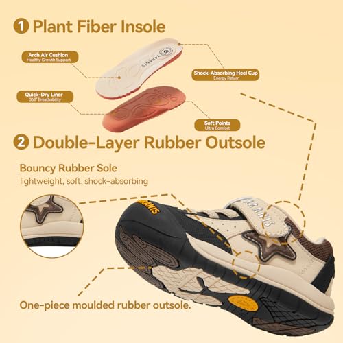 Toddler Outdoor Hiking Shoes 8.5 Black Apricot Toe Protection Arch Support Wide Toe Box