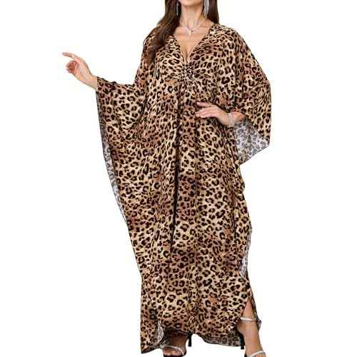 Women Kaftan Dresses Plus Size V-Neck Batwing Sleeves Beach Cover Up 2025 Summer Floral Print Caftan Dress