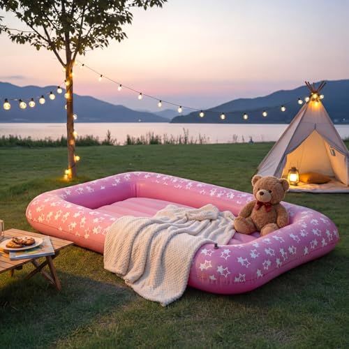 Inflatable Travel Air Mattress with Pump - 71 Inch Pink Camping Bed