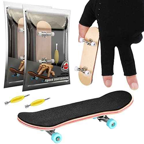 2 Pieces Wooden Finger Skateboard Park Mini Finger Boards Toy Professional Skateboard with Mini Screws Driver Fingertip Movement Novelty Toys for Teens and Adults