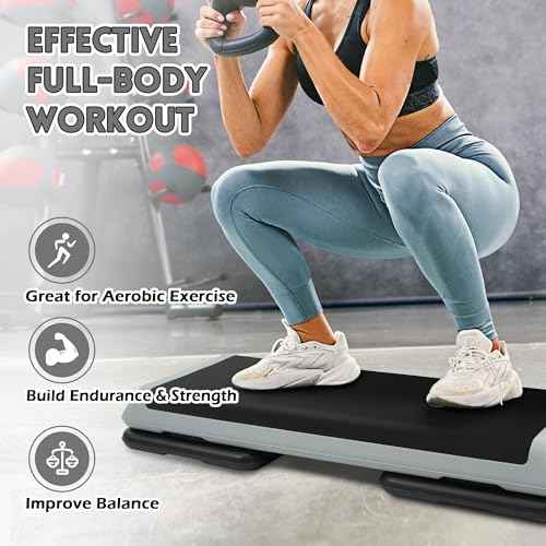 Fitvids Step Aerobic Stepper with 4 Stackable Risers, 43'' Aerobic Platform Adjustable Height 4"-6''-8'', Fitness Training Workout Stepper for Home Gym, Cardio Strength, Black and Gray