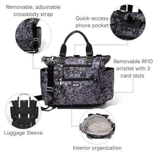 Baggallini Womens 3-in-1 Convertible Backpack, Black Hydrangea, One Size US