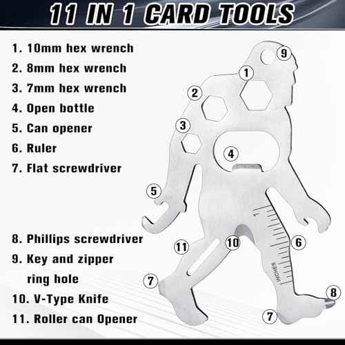 Cholemy 12 Pcs Credit Card Tool Novelty Christmas Stocking Stuffer Wallet Multitool Edc Gadget Friendship Bigfoot Sasquatch Elephant Gift Small Hand Carabiners Tool for Men Birthday(Ape-man,Silver)