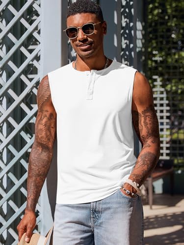 Men's Sleeveless Muscle Tank Top - Workout Gym Casual Summer Beach Shirt XL White