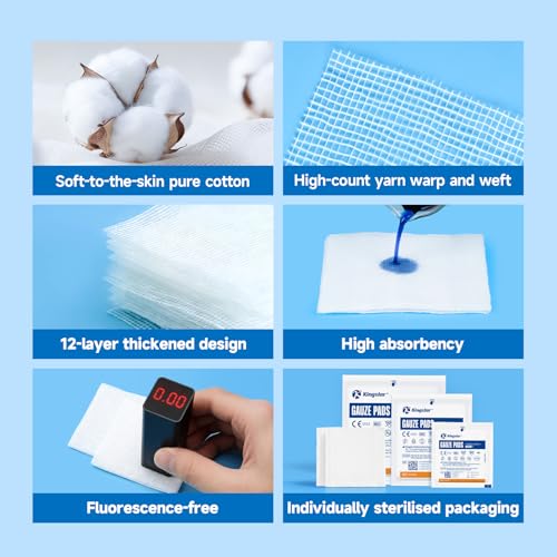 50 Pack 2x2 Inch Sterile Cotton Gauze Pads - Highly Absorbent Wound Dressings