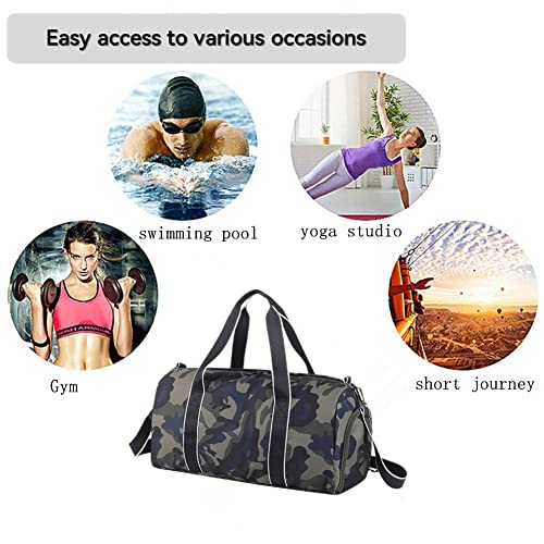 Kids Camouflage Overnight Duffle Bag with Shoe & Wet Pocket - Army Green