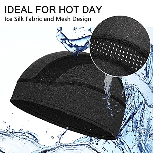 MELASA Breathable Mesh Skull Cap for Men - Cooling Helmet Liner, One Size, Black & Army Green