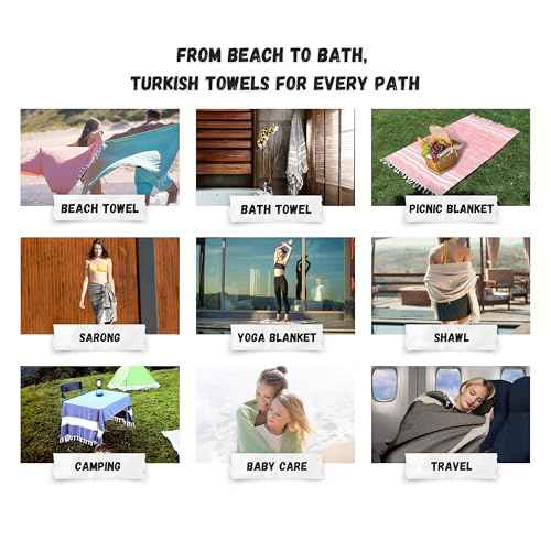 Bazaar Anatolia Turkish Beach Towel ? 100% Cotton, Quick Dry, Lightweight and Sand Free ? Perfect for Bathroom, Travel, Yoga, Camping, Oversized 71x39 inches - Diamond Black