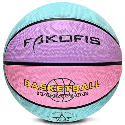 Kids Youth Basketball Size 3/4/5 - 22/25.5/27.5 Inch Rubber Indoor Outdoor Ball, Blue Pink Purple
