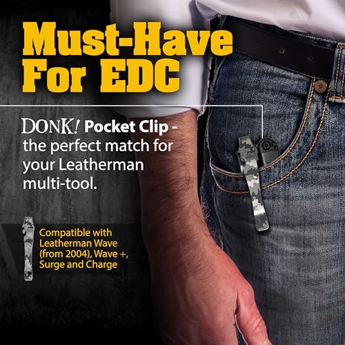 Donk! Pocket Clip Compatible with Wave, Wave Plus+, Surge & Charge AL, ALX, Ti, XTi - Titanium TC4 - Custom Designs - Quick Release - Extra Carry Options - Camo