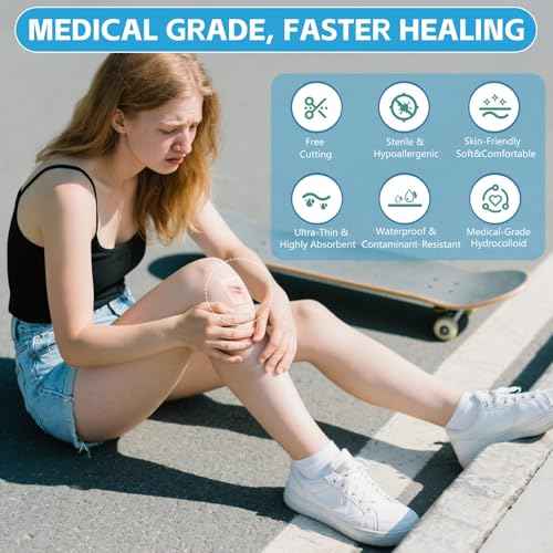 Hydrocolloid Bandages for Wound Care, Extra Large Medical-Grade Hydrocolloid Roll with Self-Adhesive, Ultra Absorbent, Flexible & Waterproof, DIY Size & Shape First Aid Kit Essential (2in*12ft)