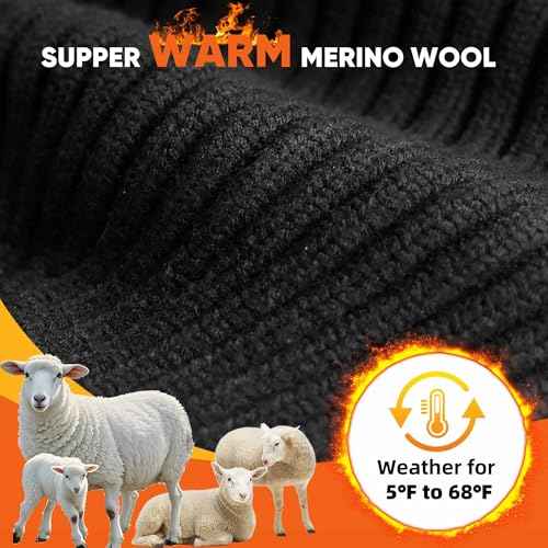Merino Wool Cuff Beanie Winter Warm Thermal Hats for Mens & Womens Fleece Lined Beanie Knit Chunky Womens Snow Cap