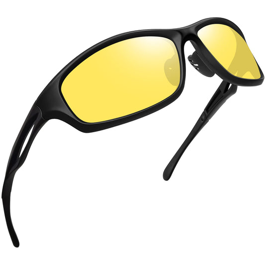 Joopin Sports Night Vision Glasses Yellow Lens Shades for Men Women Wrap Around Night Driving Glasses UV Protection (Black Yellow)