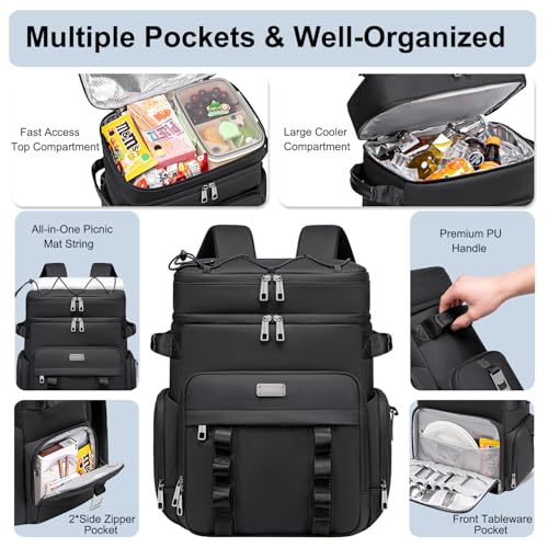 Weitars Insulated Cooler Backpack Waterproof Soft Bag 31L Black