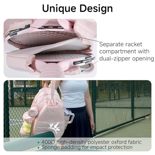 Pink Tennis Bag for Women – Holds 2 Rackets, Water Bottle & Accessories