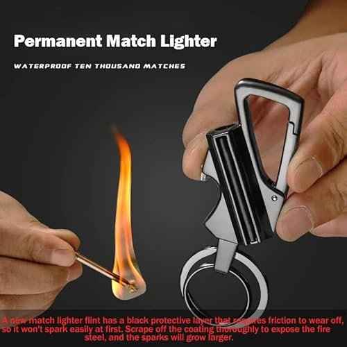 2 Pack Permanent Match Keychain Lighter, Metal Infinity Lighter, Forever Lighters with Bottle Opener, Waterproof Match, EDC Emergency Matchstick, Survival Flint Fire Starter (Fuel Not Included)