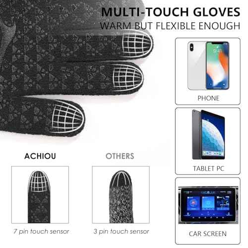 Achiou Winter Gloves, Glove for Men Women, Upgraded Touch Screen Texting Warm Running with Thermal Soft Knit Lining