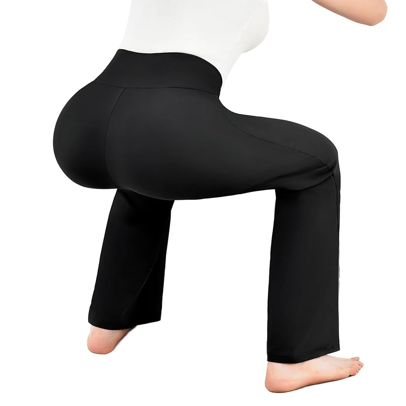 SINOPHANT Black Wide Leg Yoga Pants with Pockets - High Waist Lounge/Palazzo Pants, 30" Inseam, Medium