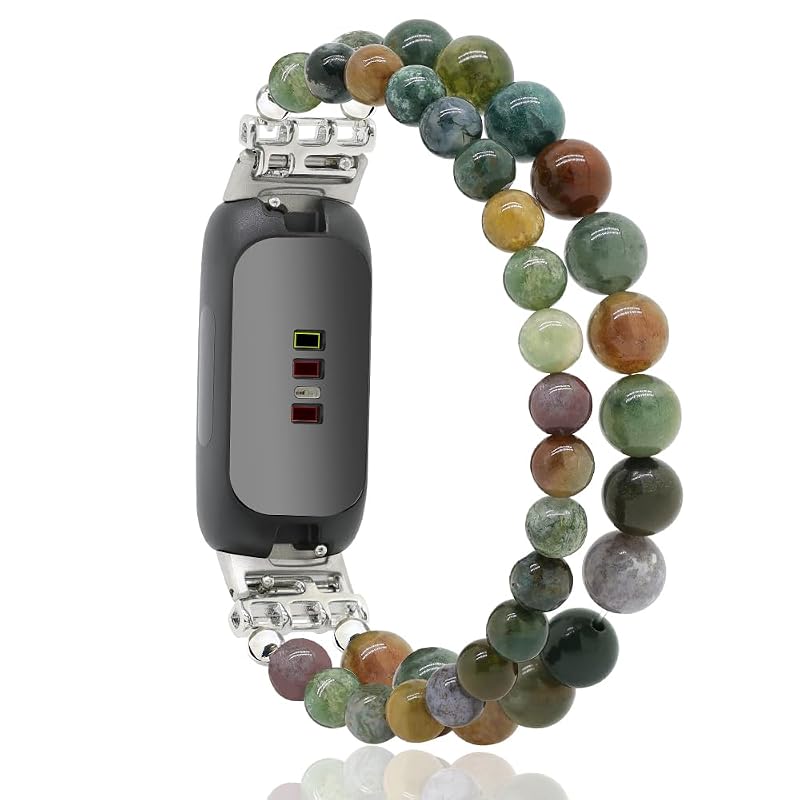 Beaded Fitbit Inspire 3 Bracelet Band - Indian Agate Variation, Adjustable Replacement Strap