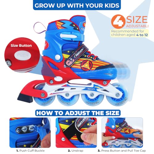 Blue Adjustable Light Up Inline Skates for Boys Toddler Ages 5-8 - Medium